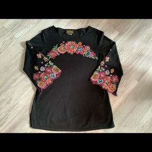 Bob Mackie Black Embroidered Top Small
